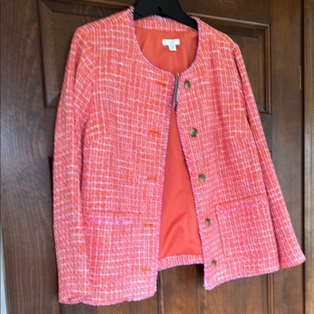 J Jill Coral Tweed Jacket Small Tall